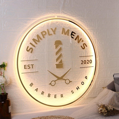 Simply Mens Barber Shop Acrylic Business Logo Sign - Shineneon