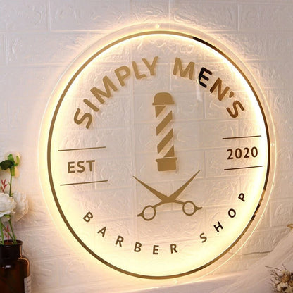 Simply Mens Barber Shop Acrylic Business Logo Sign - Shineneon