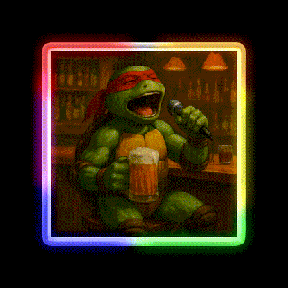 Singing Turtle Ninja At The Bar Man Cave Bar Led Neon Sign - LED neon sign close-up detail