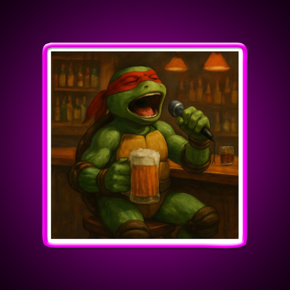 Singing Turtle Ninja At The Bar Man Cave Bar Led Neon Sign - Neon sign mounted on wall in room