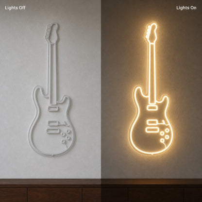 Single Line Electric Guitar LED Neon Sign Garage Man Cave Neon Sign day and night comparison