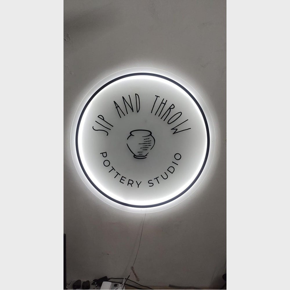 Sip And Throw Pottery Studio Acrylic Business Logo Sign - Shineneon