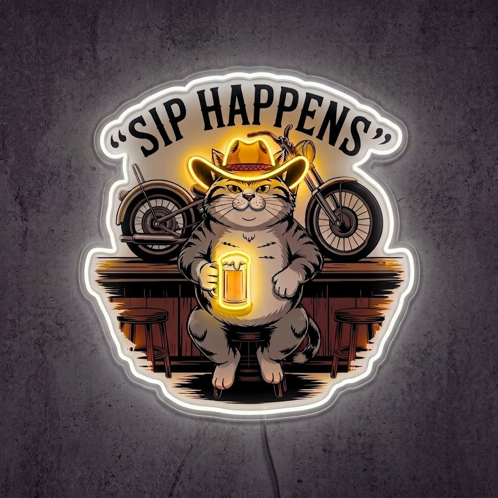 ShineNeon™ Sip Happens Cowboy Cat Bar Neon Sign USB Power#color_white