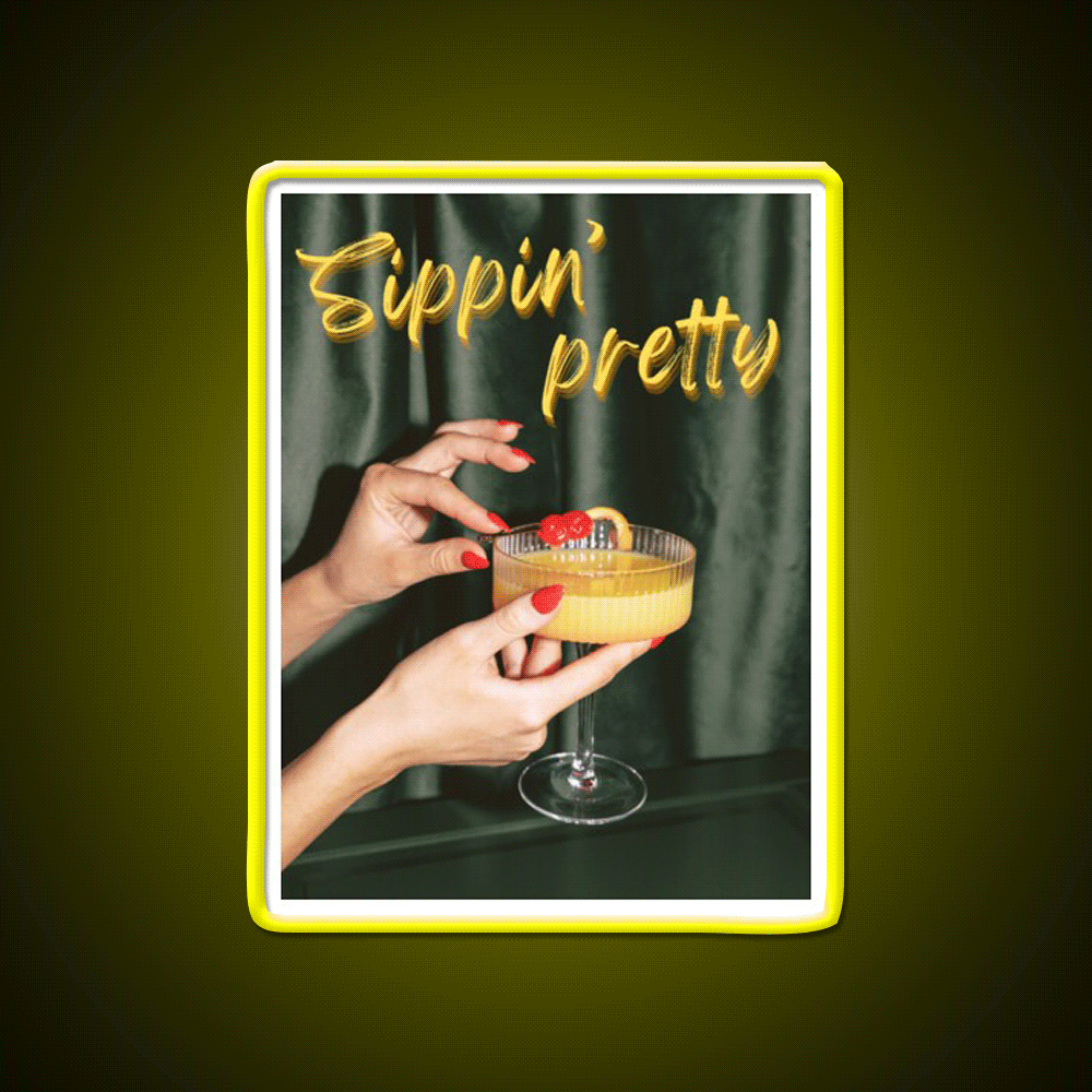 Sippin Pretty Vintage Cocktail Party Cocktail Bar Decor Led Neon Sign Rgb Color - Custom LED neon sign front view