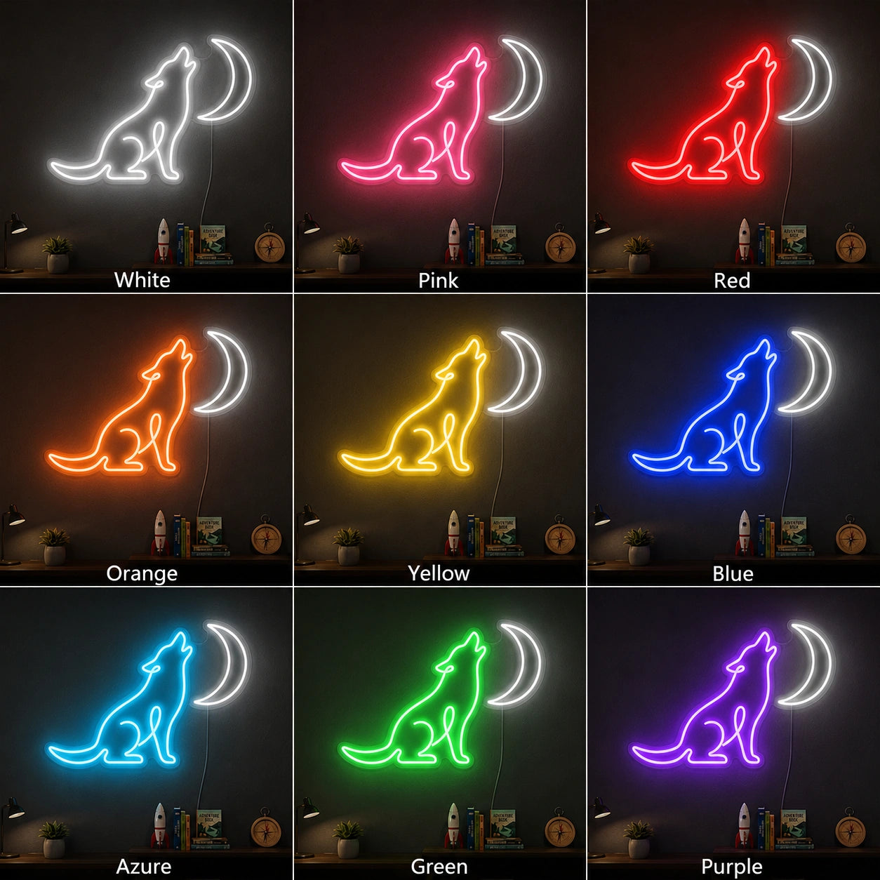 Sitting Wolf Moon Neon Sign LED Neon Sign color grid