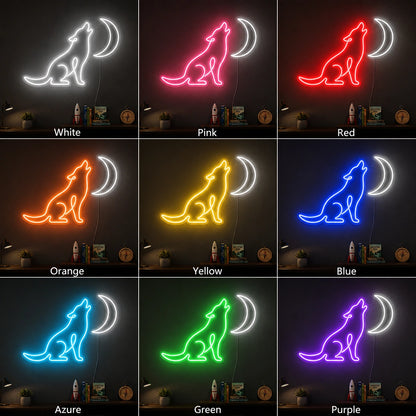 Sitting Wolf Moon Neon Sign LED Neon Sign color grid