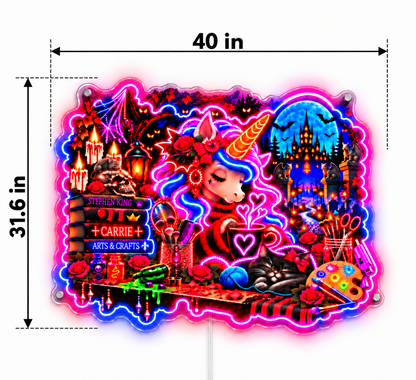 Gothic Halloween Unicorn & Black Cat UV Custom LED Neon Sign