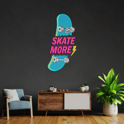 Skate More Skateboard Lightning Blue-Pink-Yellow Uv Printed Led Neon Sign For Wall Art | Shineneon