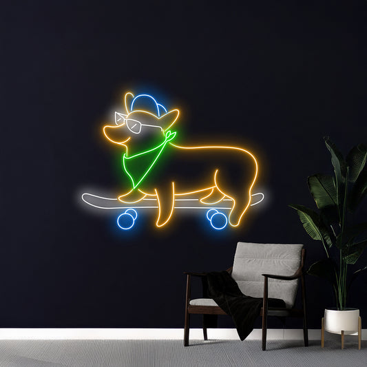 Skateboard Corgi Led Sign