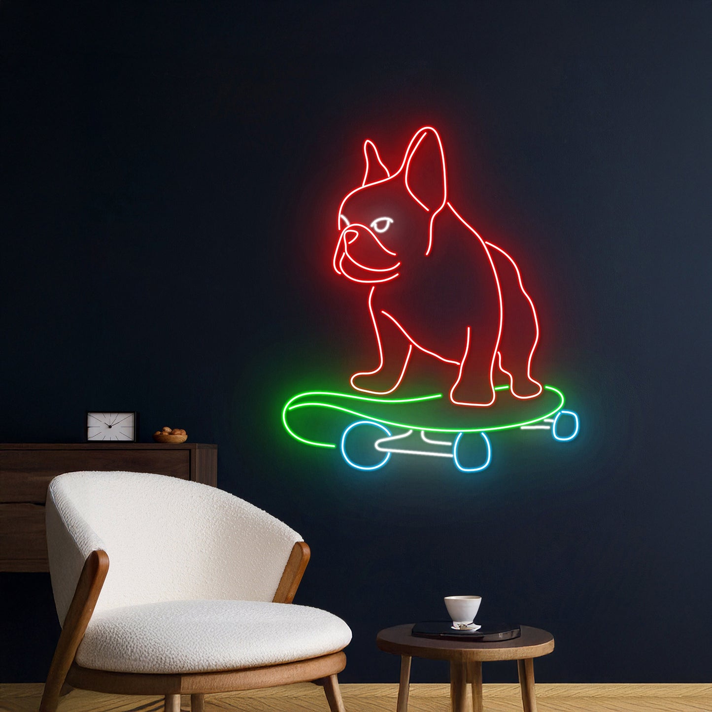 Skateboard French Bulldog Led Sign