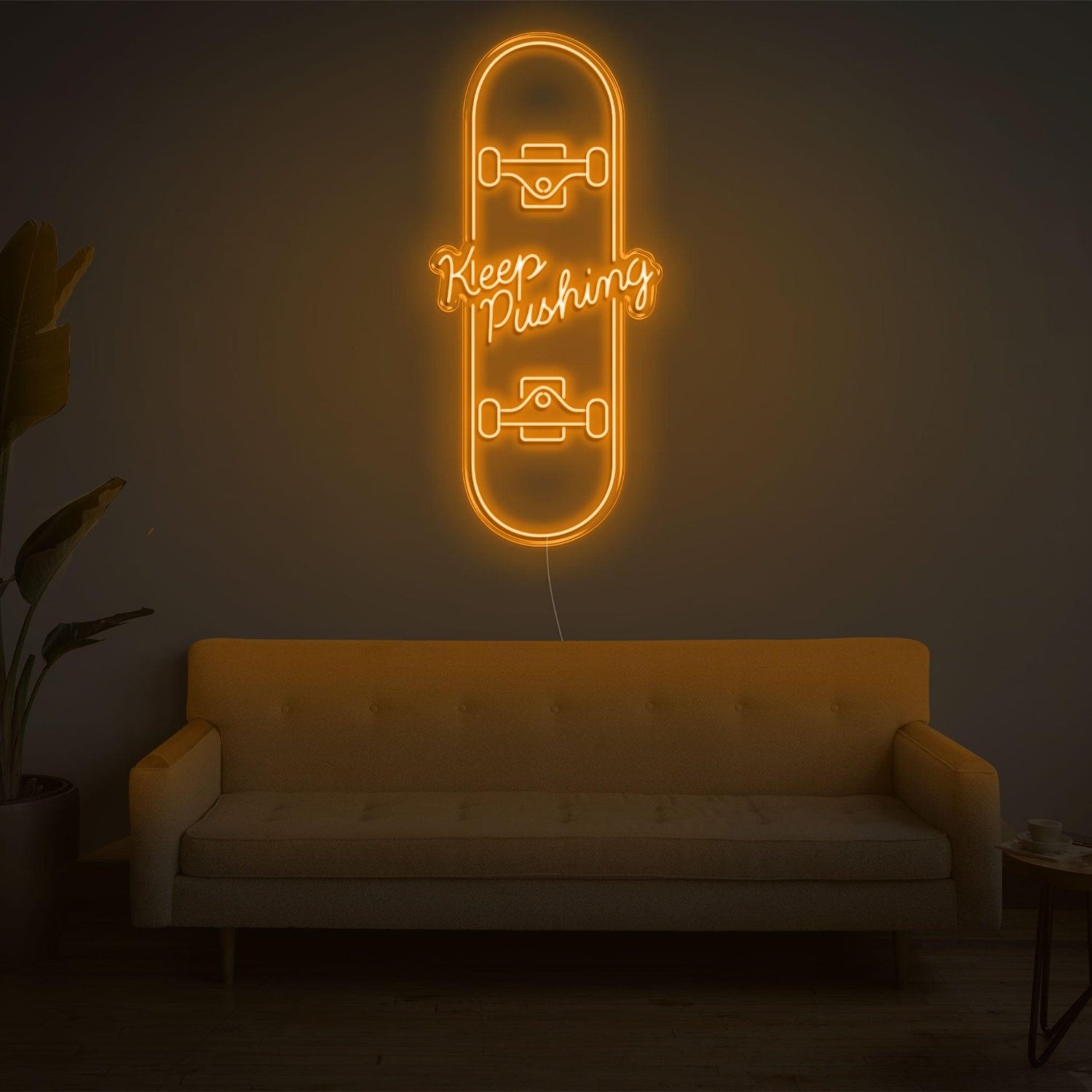 Skateboard Keep Pushing Warm Yellow Led Neon Sign For Home Studio Decor | Shineneon
