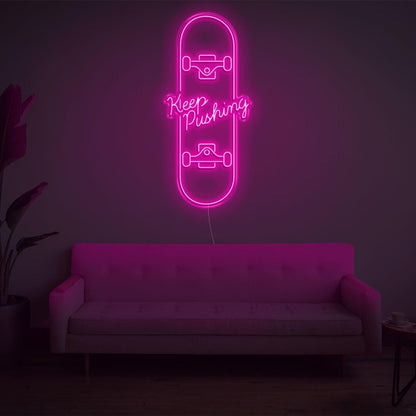 Skateboard Keep Pushing Warm Yellow Led Neon Sign For Home Studio Decor | Shineneon