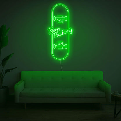 Skateboard Keep Pushing Warm Yellow Led Neon Sign For Home Studio Decor | Shineneon