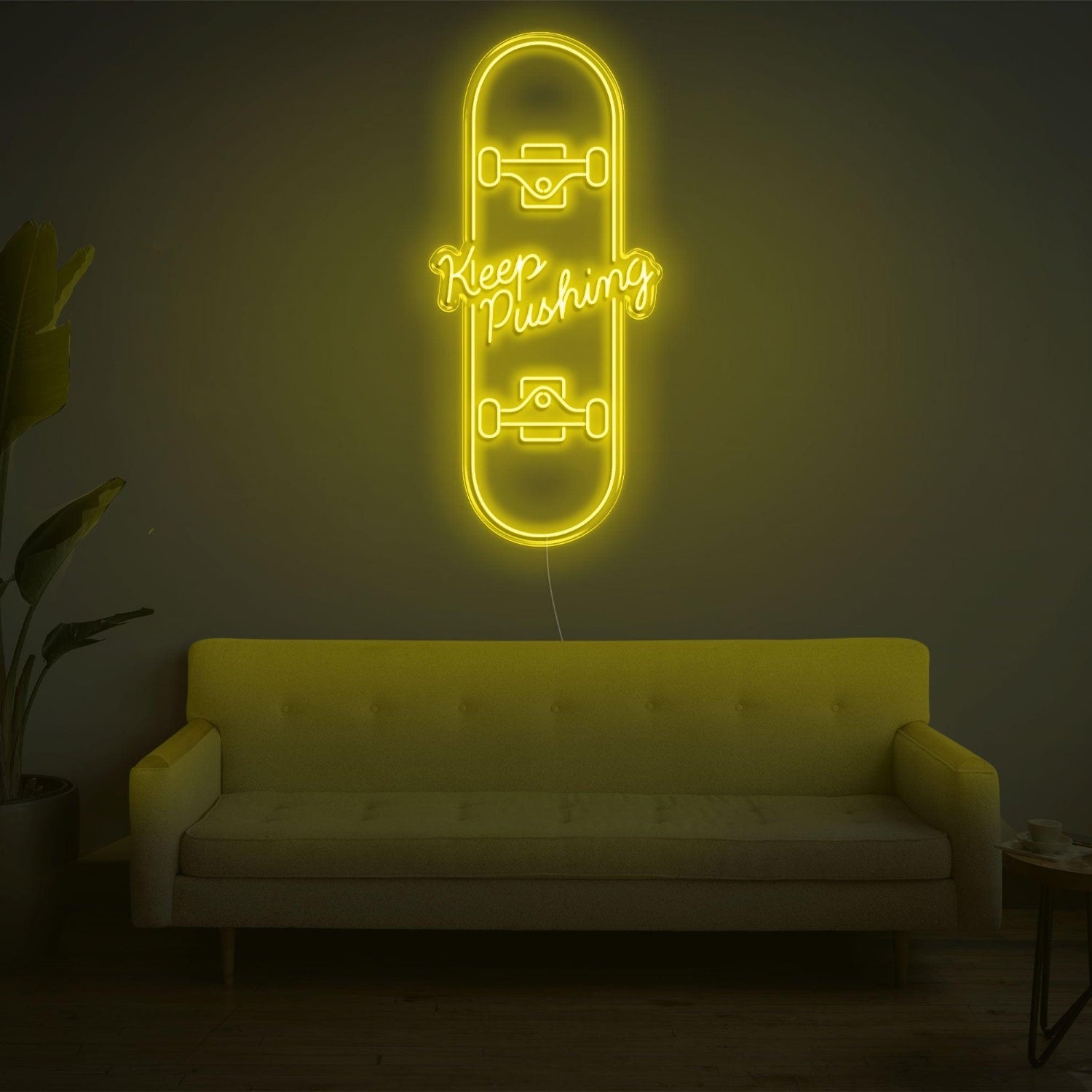 Skateboard Keep Pushing Warm Yellow Led Neon Sign For Home Studio Decor | Shineneon