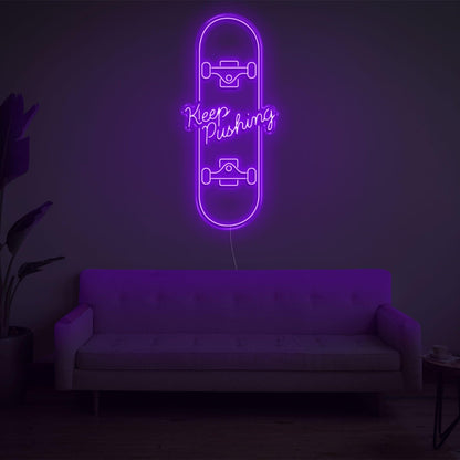Skateboard Keep Pushing Warm Yellow Led Neon Sign For Home Studio Decor | Shineneon