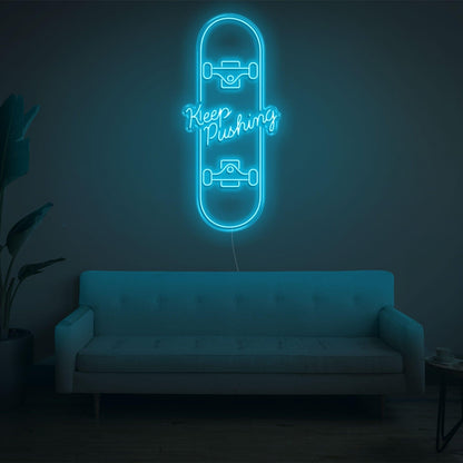 Skateboard Keep Pushing Warm Yellow Led Neon Sign For Home Studio Decor | Shineneon