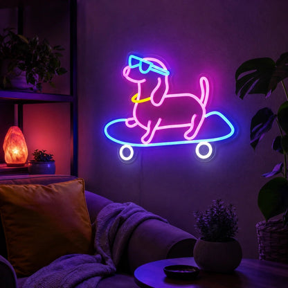 Skateboarding Dachshund LED Neon Sign - Shineneon