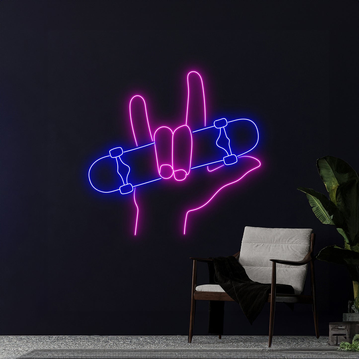 Skateboarding Love Hand Neon Sign