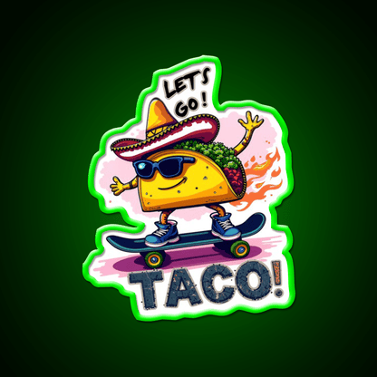 Skateboarding Taco Funny Taco Led Neon Sign Mexican Food Sign Rgb Color - Shineneon