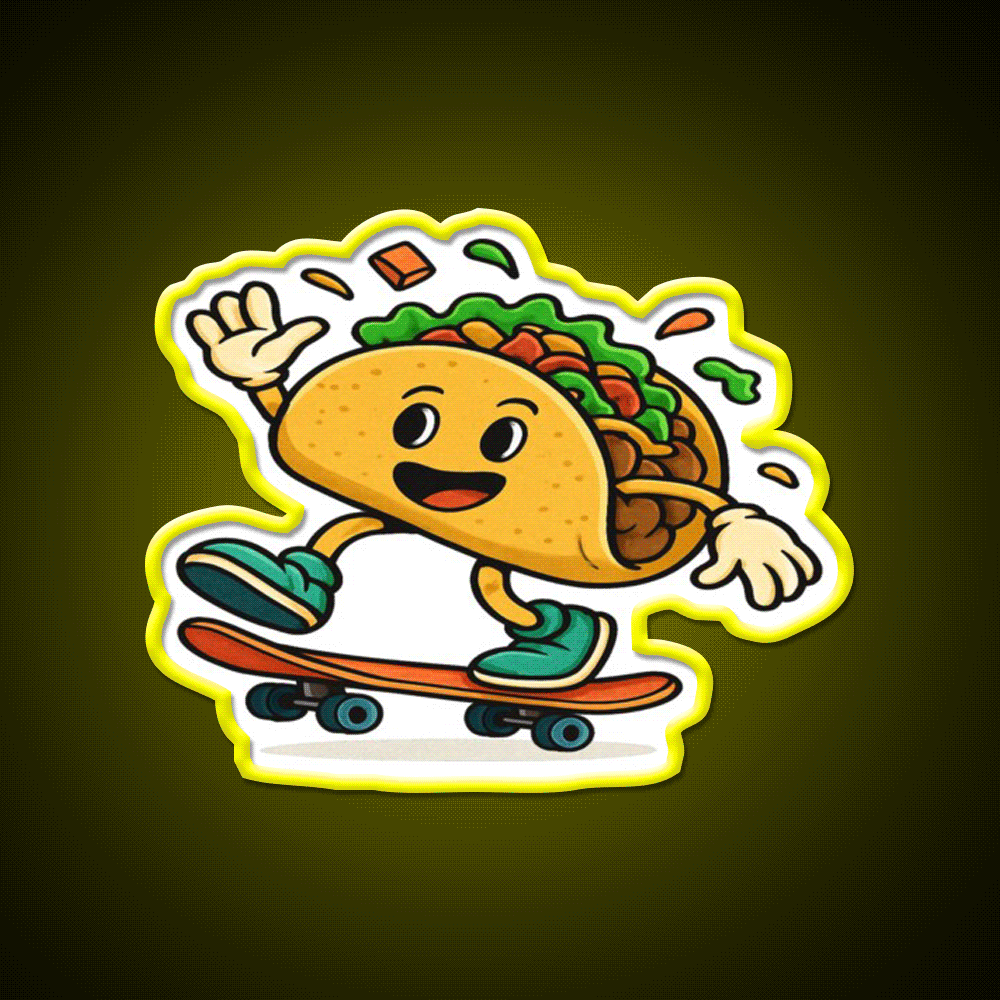Skateboarding Taco Led Neon Sign Mexican Food Sign Rgb Color - Custom LED neon sign front view
