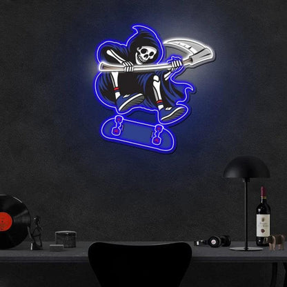 Skating Reaper Blue-White-Red Led Neon Sign For Indoor Wall Art | Shineneon
