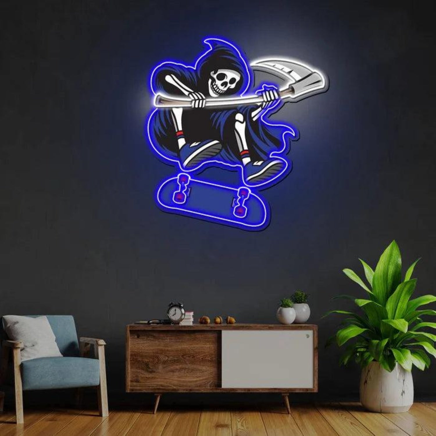 Skating Reaper Blue-White-Red Led Neon Sign For Indoor Wall Art | Shineneon