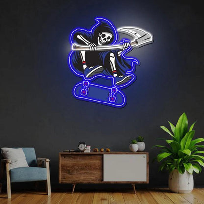Skating Reaper Blue-White-Red Led Neon Sign For Indoor Wall Art | Shineneon