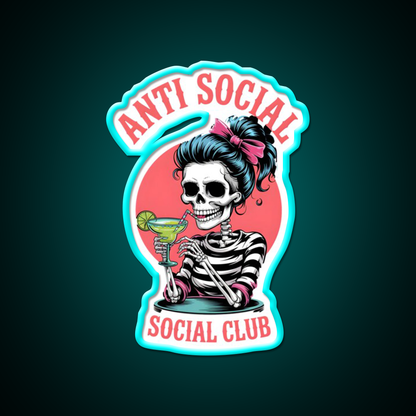 Skeleton Anti Social Club Man Cave Bar Led Neon Sign Rgb Color