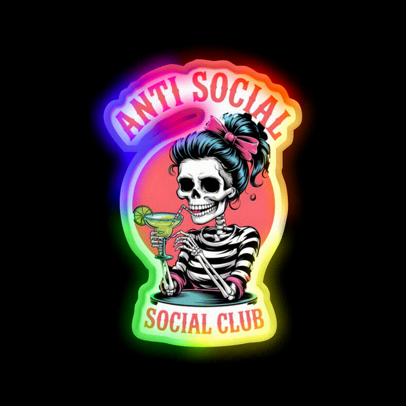Skeleton Anti Social Club Man Cave Bar Led Neon Sign Rgb Color