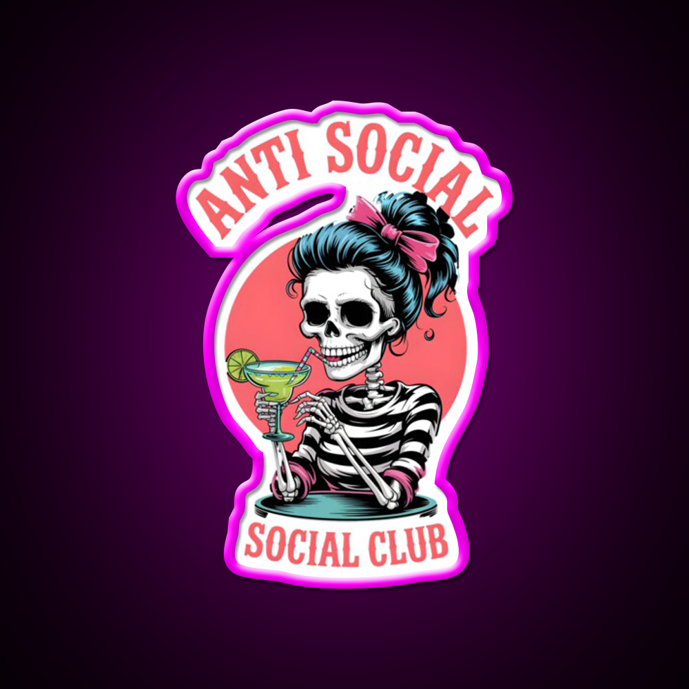 Skeleton Anti Social Club Man Cave Bar Led Neon Sign Rgb Color