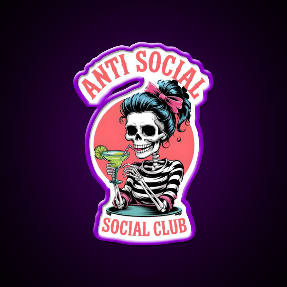 Skeleton Anti Social Club Man Cave Bar Led Neon Sign Rgb Color