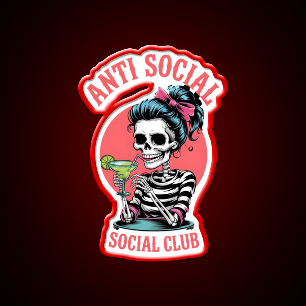 Skeleton Anti Social Club Man Cave Bar Led Neon Sign Rgb Color