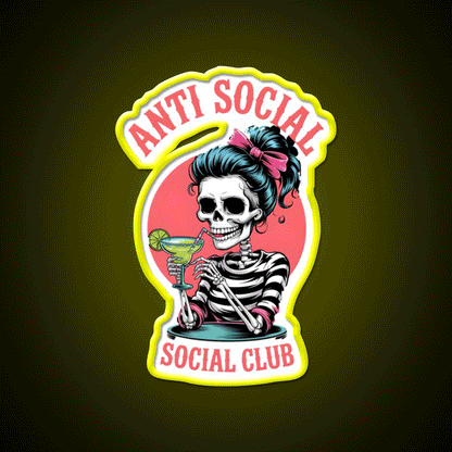 Skeleton Anti Social Club Man Cave Bar Led Neon Sign Rgb Color
