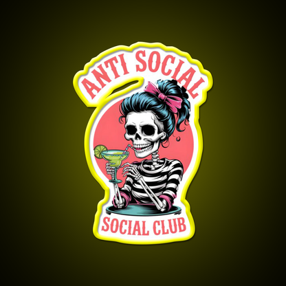 Skeleton Anti Social Club Man Cave Bar Led Neon Sign Rgb Color
