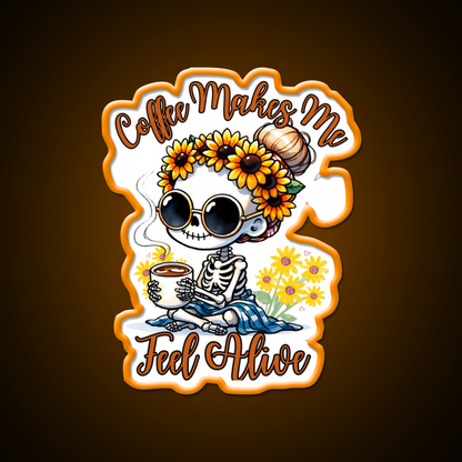 Skeleton Coffee Makes Me Feel Alive Cafe Led Neon Sign Espresso Bar Art Rgb Color