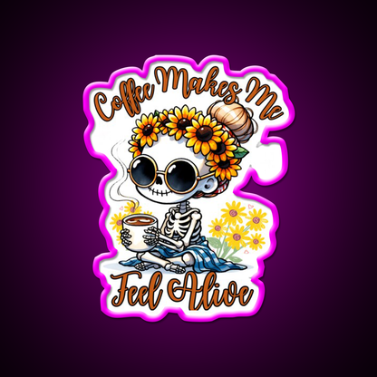 Skeleton Coffee Makes Me Feel Alive Cafe Led Neon Sign Espresso Bar Art Rgb Color