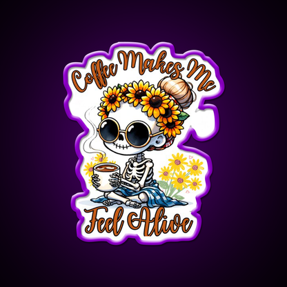 Skeleton Coffee Makes Me Feel Alive Cafe Led Neon Sign Espresso Bar Art Rgb Color