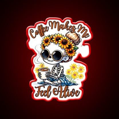 Skeleton Coffee Makes Me Feel Alive Cafe Led Neon Sign Espresso Bar Art Rgb Color