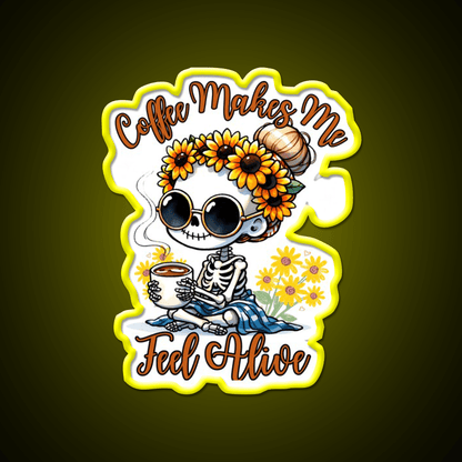 Skeleton Coffee Makes Me Feel Alive Cafe Led Neon Sign Espresso Bar Art Rgb Color - Shineneon