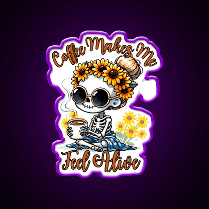 Skeleton Coffee Makes Me Feel Alive Cafe Led Neon Sign Espresso Bar Art Rgb Color - Shineneon