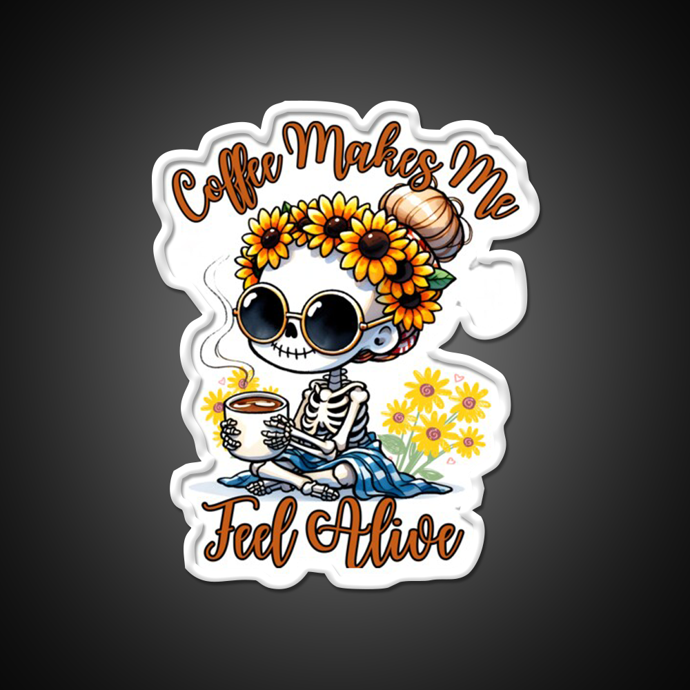 Skeleton Coffee Makes Me Feel Alive Cafe Led Neon Sign Espresso Bar Art Rgb Color