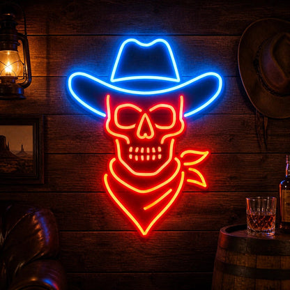 Skeleton Cowboy Hat Scarf Vintage LED Neon Sign - Shineneon