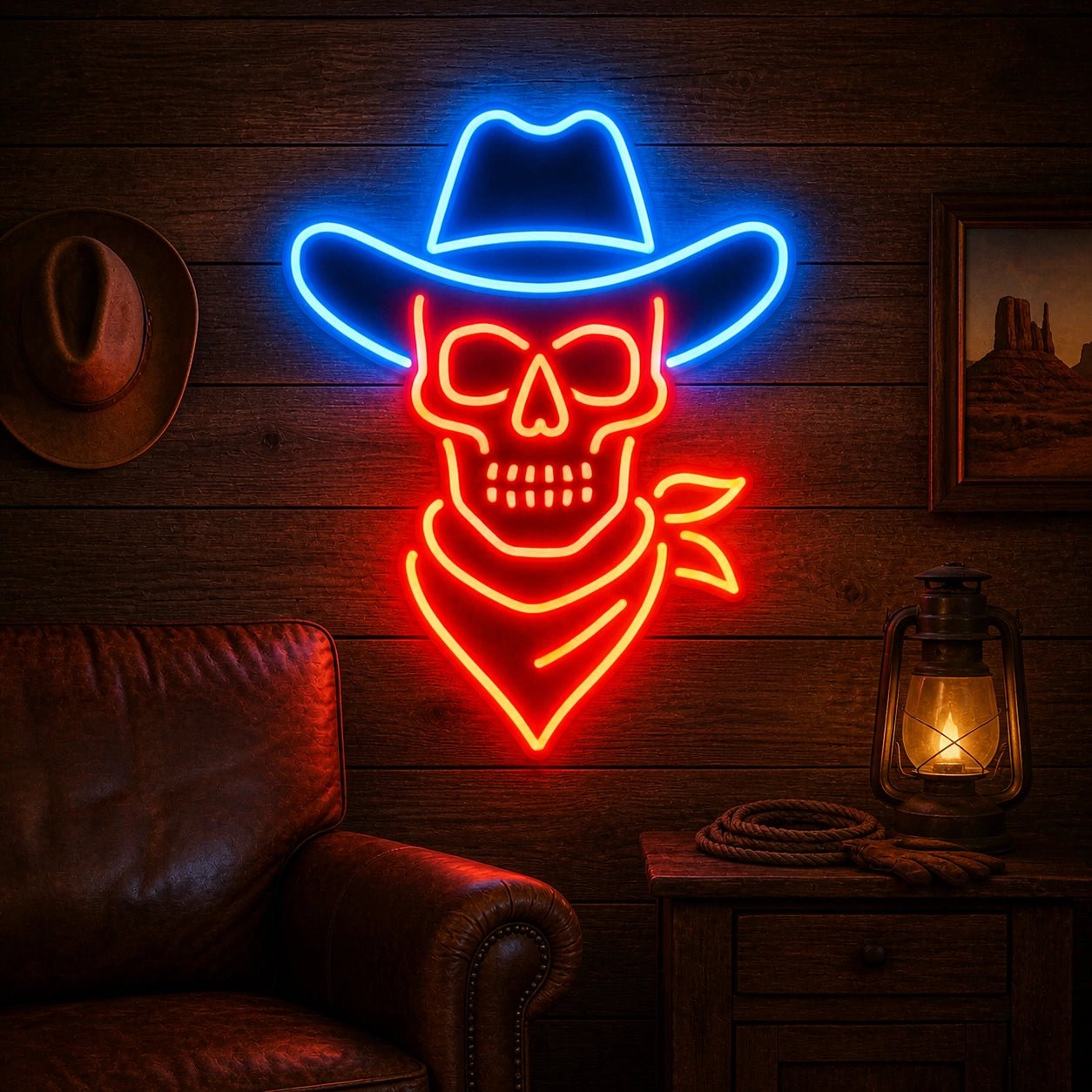 Skeleton Cowboy Hat Scarf Vintage LED Neon Sign - Shineneon