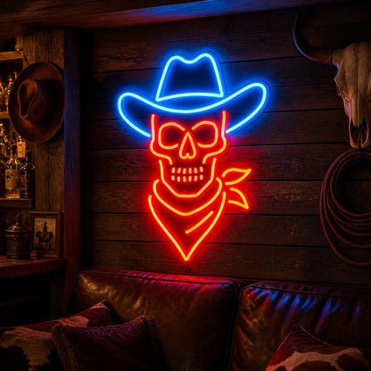 Skeleton Cowboy Hat Scarf Vintage LED Neon Sign - Shineneon