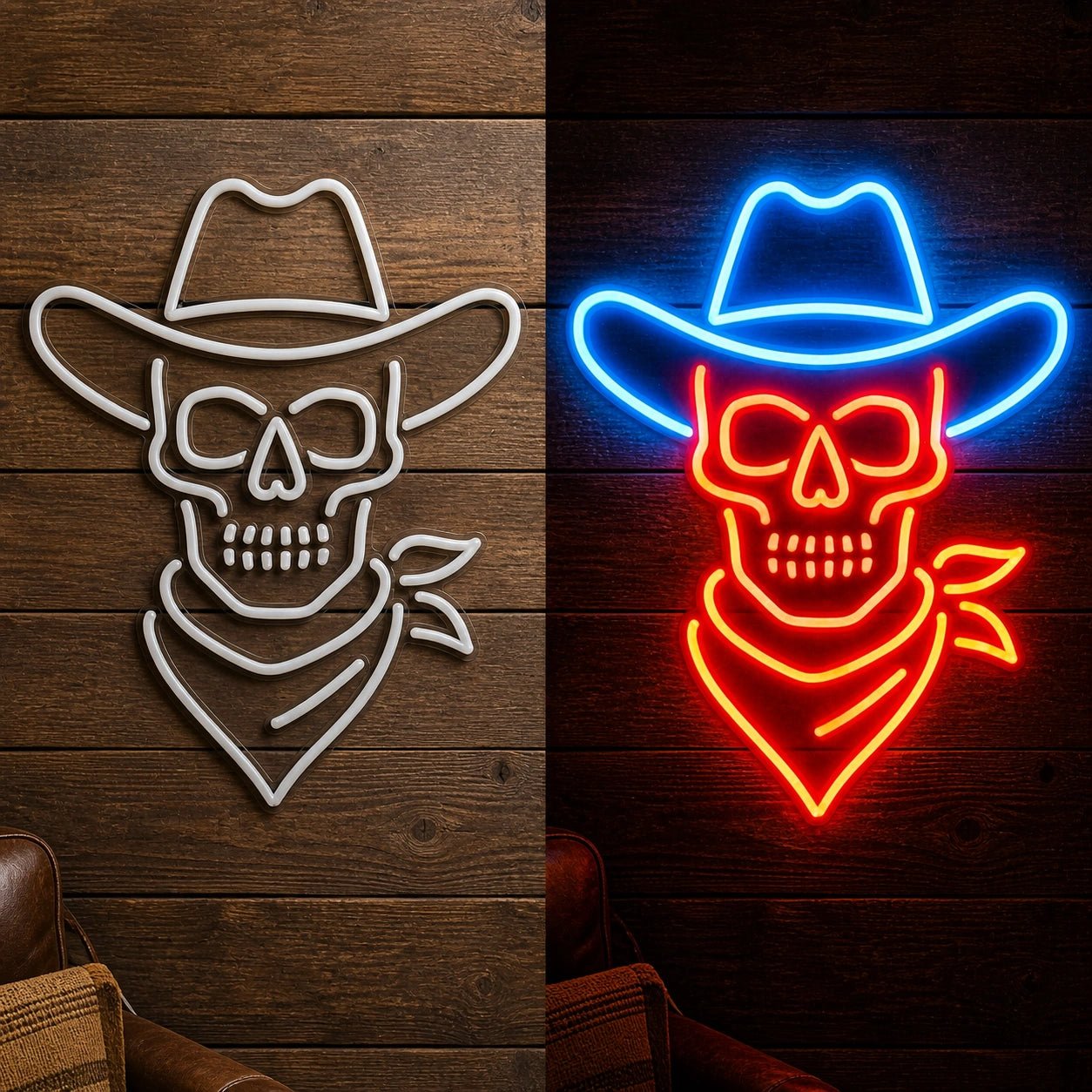 Skeleton Cowboy Hat Scarf Vintage LED Neon Sign - Shineneon