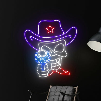 Skeleton Cowboy Shooting Led Neon Sign | Shineneon