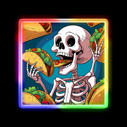 Skeleton Eating Taco Led Neon Sign Mexican Food Sign Rgb Color - LED neon sign close-up detail
