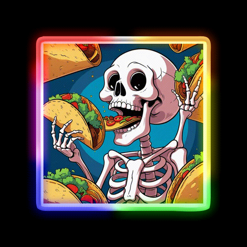 Skeleton Eating Taco Led Neon Sign Mexican Food Sign Rgb Color - LED neon sign close-up detail