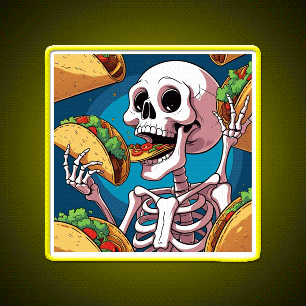 Skeleton Eating Taco Led Neon Sign Mexican Food Sign Rgb Color - Custom LED neon sign front view