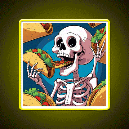 Skeleton Eating Taco Led Neon Sign Mexican Food Sign Rgb Color - Custom LED neon sign front view